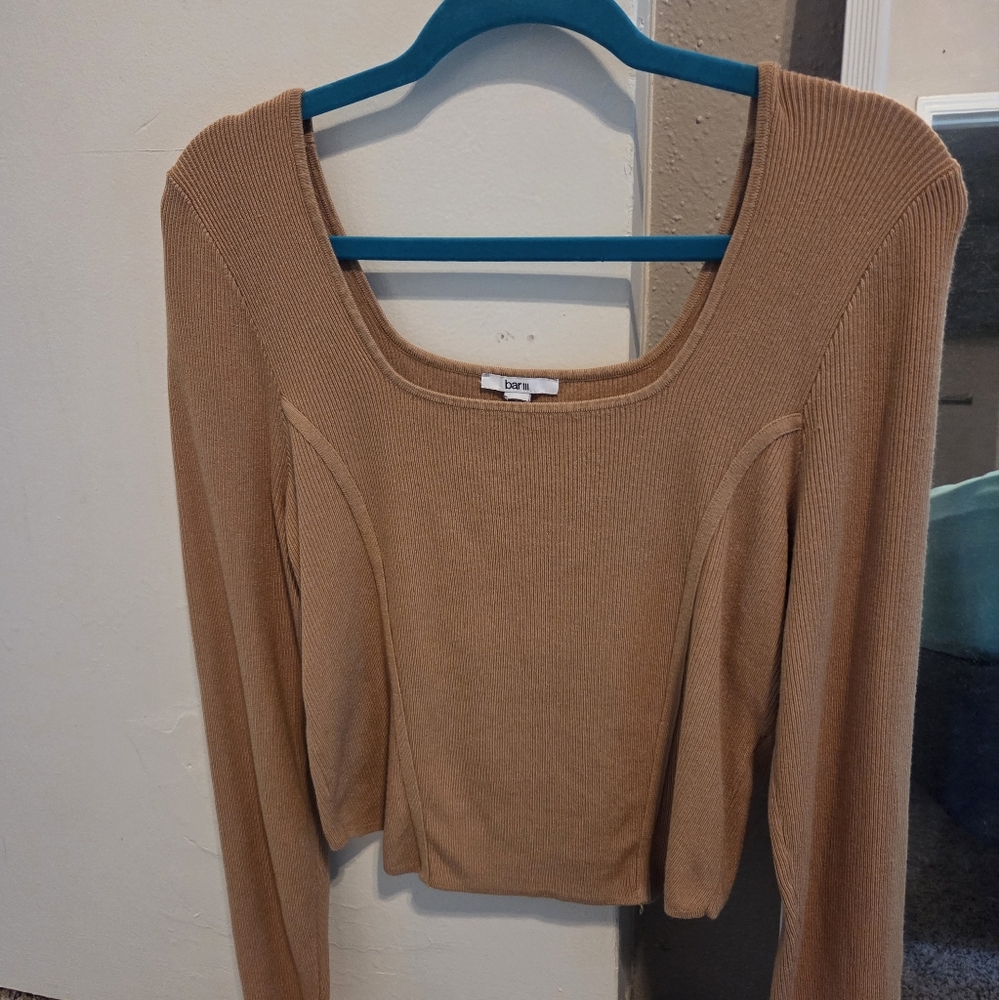 Bar III Camel Ribbed Knit Crop Top